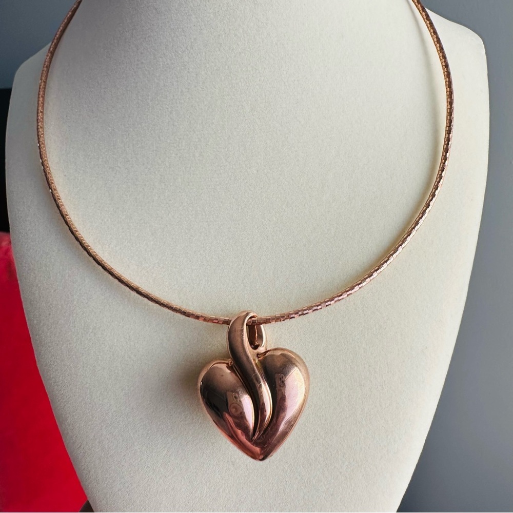 Rose Gold Vermeil 925 Omega Necklace with Heart Pendant
